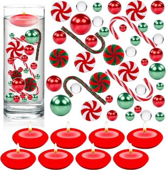 4118 Pcs Christmas Vase Filler Pearls Clear Water Gel Beads Vase Filler Pearls Floating Candles Centerpiece with 8 Floating Candles for Christmas Dinning Table Party Festival Decor (Fresh)