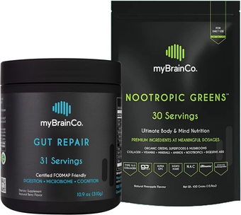 Prebiotics, Probiotics, and Daily Greens - Gut Repair Probiotic Powder (310g) + Nootropic Greens Powder (450g) for Immune, Brain + Gut Support