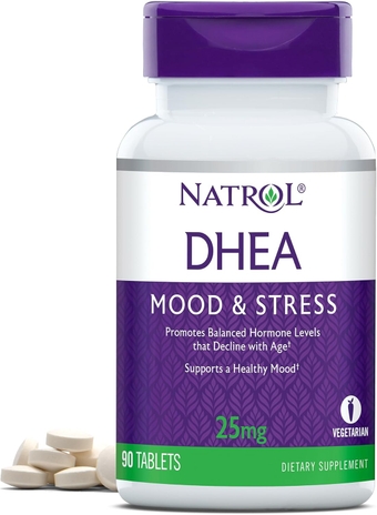 Mood & Stress DHEA 25mg with Calcium, Dietary Supplement for Balance of Certain Hormone Level and Mood Support, 90 Tablets, 90 Day Supply