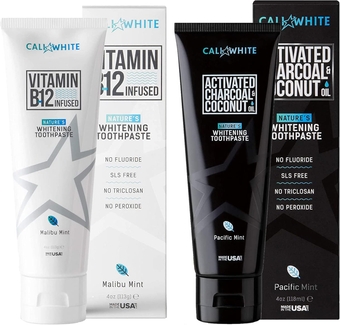 Morning & Night Time Organic Toothpaste Combo Pack - Activated Charcoal Toothpaste to Remove Stains at Night & Natural ning Toothpaste with B12 to Increase Energy Levels
