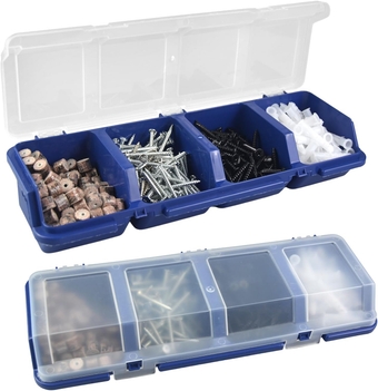 Screw Organizer Storage Bins, 2 Pack Stackable Plastic Bins with Lids, Divider Compartment Containers for Garage / Craft Tool Organizing, Tool Cart Cabinet Drawers Organization and Storage (Blue)