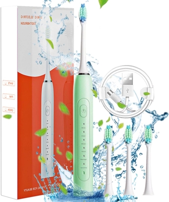 Electric Toothbrush, Electric Toothbrush for Adults/Kids with 4 Replacement Brush Heads, 6 Cleaning Modes, IPX7 Waterproof Travel Rechargeable Electric Toothbrush, Newly 2023(Green)