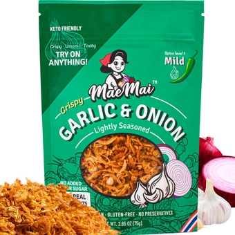 MILD Spice - Crispy Onions & Garlic Flakes - Keto, Healthy Seasoning, Salad Toppings, Fried Garlic - Ramen, Rice Seasoning, Vegan, Gluten-free | 75g