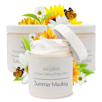 Body Lotion with Shea Butter - Gifts for Her, Body Moisturizers Infused with Coconut & Sunflower Oils, Birthday Gifts for Women Summer Medley Scent, Pack  Three 8 oz Jars
