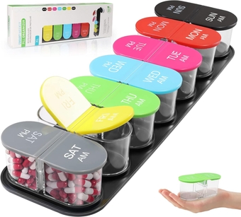 Pill Organizer 2 Times a Day -  Weekly AM PM Pill Case Box, Travel 7 Day Pill Container, Daily Day Night Extra Large Medicine Organizer for Vitamin, Cod Liver Oil, Supplements (Black)