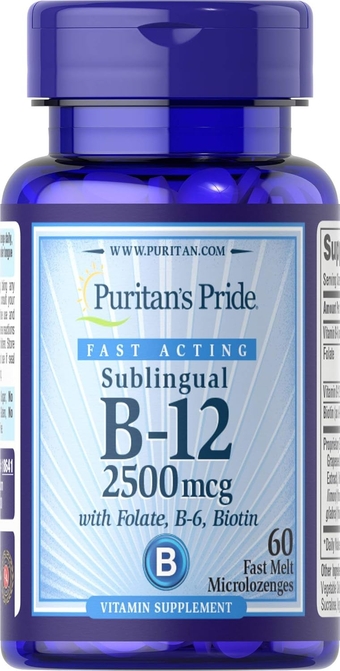 Vitamin B-12 2500 mcg Sublingual with Folic Acid, Vitamin B-6 and Biotin-60 Microlozenges