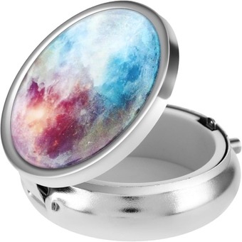 Mini Pill Case, Small Pill Box with Mirror, Portable Travel Pill Container Holder for Pocket or Purse, Cute Metal Medicine Pill Organizer Box for Vitamins Fish Oil, Supplements