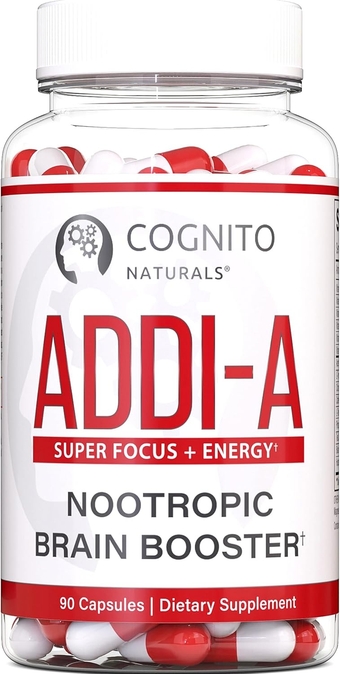 ADDI-A Super Focus + Energy, No.1 Natural Brain Booster for College Students & Professionals, Nootropics: L Tyrosine L Carnitine Citicoline Caffeine L Theanine TeaCrine, Premium Nootropic [90ct]