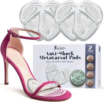 Metatarsal Pads for Women - Ball of Foot Cushions for Women & Men - Silicone Gel Heel Pads - High Heel Inserts - Anti Slip High Heel Cushion Inserts Women/Foot Pads/Shoe Pads [4 Pack]