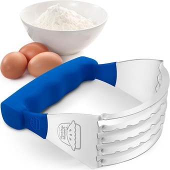 Pastry Cutter Tool - Heavy Duty Stainless Steel Pastry Blender for Baking, Comfortable Handle, Dishwasher Safe, Create Perfectly Flaky Pie Crust Dough & Biscuits - Blue