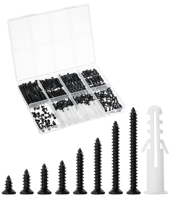 - Wood Screws Assortment Kit, 400 pcs, 20 M6 Screw Anchor, Black Wood Screws Phillips Tips, Assorted Screws, Screw Assortment, Screw Set Assortment, Screw Kit, Flat Head Screws, M3 Screw