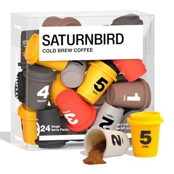 SATURNBIRD Specialty Coffee Instant Cold Brew, Light/Medium/Dark Roast 6 Flavors Variety Packs, 100% Arabica Powder, Enjoy Hot/Cold, 24 Single Serves for Camping Traveling Home Office