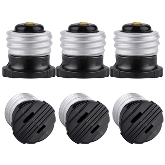 UL Listed E26 to Polarized Outlet Socket Adapter, Standard E26 Base Light Bulb to 2 Prong Outlet Plug Converter Black, 6-Pack