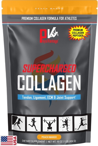 Supercharged Collagen Powder with Vitamin C + BCAAs Advanced Formula for Tendon, Ligament, Joint Health + Skin Quality - Best Hydrolyzed Collagen Peptides, 16oz Bag (Peach Mango)