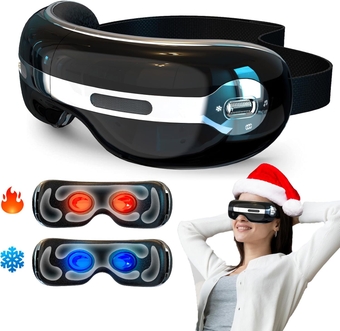 A70 - New 2024-2 in 1 Eye Massager with Heat and Cooling for Migraines + Dry Eyes + Dark Circles | Rechargeable, Bluetooth Music + Improve Sleeping + Great Gifts for Women and Men - Black