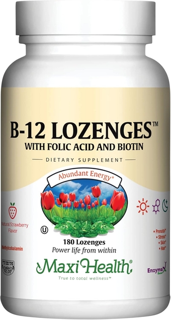 Vitamin B12 Lozenges with Folic Acid and Biotin - Sublingual B12 Vitamins Strawberry Flavor - Vegetarian Kosher B 12 Vitamin - Vit B12 Supplement for Red Blood Cell Production and Energy (180 Count)