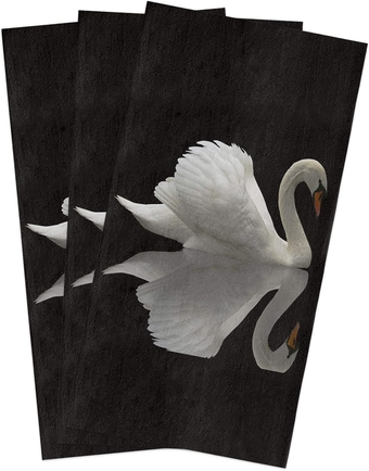 3 Pack Kitchen Dish Cloths, Dish Towels Beautiful 3D Swan Animal Black and White Microfiber Reusable Dishcloth Soft and Super Absorbent Design Cleaning Hand Towels Tea Towels for Kitchen Bar