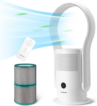 Bladeless Tower Fan and Air Purifier in one, 90° Oscillating Air Conditioning Fan with Remote, 2*H13 HEPA Air Purifier, Touch Control, Floor Fan for Bedroom, Baby Room, Living Room, Office