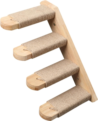 Cat Climbing Shelf Wall Mounted, Four Step Cat Stairway with Jute Scratching for Cats Perch Platform Supplies