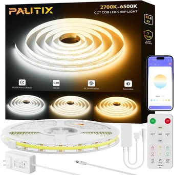 COB LED Strip Light White CCT Tunable 32.8ft/10m,UL-Listed 6400LEDs Dimmable 2700K-6500K CRI90+ 24V LED Tape Light Kit with APP Control/Music Mode,for Under Cabinet Bedroom Kitchen DIY Lighting