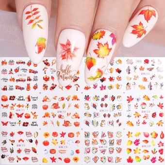 Fall Nail Art Stickers Decals Maple Leaf Nail Accessories Nail Art Supplies Nail Decorations for Nail Art Water Transfer Nail Decals Sliders Nail Decor for Women Girls Design Manicure 36 Sheets