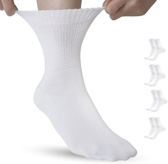 Viscose Bamboo Non Binding Sock Women Diabetic Top Socks Loose Fit Seamless Toe Wide Stretchy Crew Socks 4 Pairs