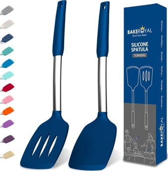 Silicone Spatula Set - Turner Spatulas Silicone Heat Resistant 600°F - Slotted & Solid Silicone Spatulas for Cooking Fish, Eggs, Pancakes Flipper – Silicone Cooking Utensils Set – Royal Blue