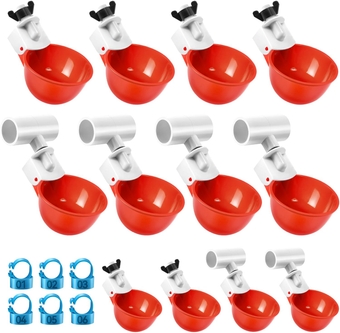 12 Pack Large Automatic Chicken Waterer Cups with 1/2" PVC Tee Fittings-20 PCS Chicken Leg Bands, Chicken Water Feeder for Chicks, Duck, Goose, Turkey - Chicken Water Cups Kit