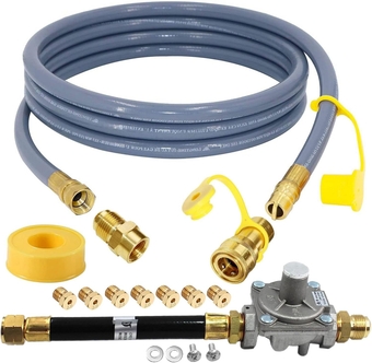 10 Feet 1/2" ID Natural Gas Quick Connect Hose And Regulator Replacement For Kitchen-Aid 710-0003 Gas Grill Conversion Kit,Convert 4-Burner Cabinet Style Gas Grill To Natural Gas