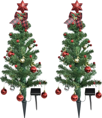 2-Pack 23-Inch Small Solar LED Christmas Tree Lights, 8 Modes, Waterproof for Outdoor Yard Decor