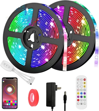 Smart Bluetooth LED Strip Lights 40Ft RGB App-Controlled & 12V UL Certified Adaptor, Sensitive Built-in Mic Color Changing, 30LEDs/M, 2 Rolls of 20Ft (APP+IR Remote+Mic+3 Button Switch)