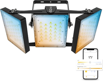 150W Smart Flood Light Outdoor Dimmable, 3000K-6000K Daylight White to Warm White, 13500lm Super Bright APP Control Timer Dusk to Dawn Security Area Lights IP66 Waterproof for Yard Garage Street