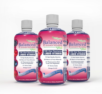 Balanced Essentials Plus New Formula - Liquid Vitamin - Complete Multivitamin Supplement - 1oz Daily - Immune Boosting & Overall Health - Adults, Kids, Toddlers - Berry Flavor 32oz (3)