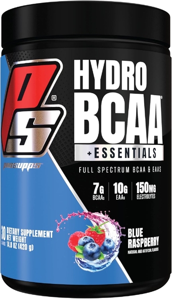 HydroBCAA Essentials BCAA Powder - Pre Workout and Post Workout Drink with EAAs Amino Acid Powder for Muscle Recovery, Energy, Fat Loss and Hydration (Blue Raspberry, 30 Servings)