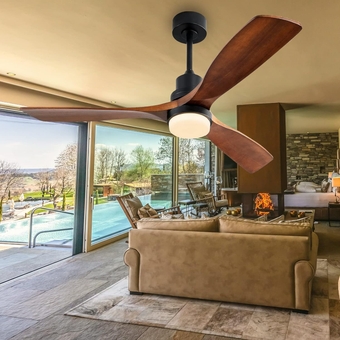 Ceiling Fans with Lights, 52" Wood Ceiling Fan, 3 Blades Ceiling Fan, Remote 6 Speeds Reversible Noiseless DC Motor Ceiling Fans for Patio,Living Room,Office (Walnut, 52inch)