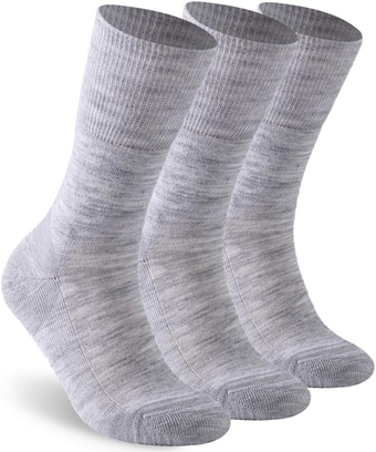 Diabetic Socks for Men Women, Merino Wool Non-Binding Top Crew Socks with Cushion Sole, Seamless Toe 3 Pairs