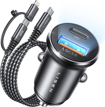 54W USB C Car Charger Adapter [Mini & Metal] Cigarette Lighter USB Charger Fast Charging [PD QC 3.0] USBC Car Phone Charger for iPhone 15 Pro Max Plus 14 Samsung Galaxy S24 iPad Pro