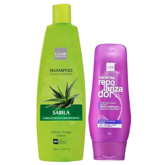 L’MAR KIT Aloe Vera Shampoo 1000 gr. + Repolarizing Cocktail Hair treatment 285 gr. Cleanses, hydrates, repairs, protects, softens and recovers damaged hair. 2-piece set (33 oz + 10 oz)