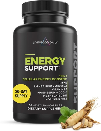 Energy Supplements for Women & Men, 60 Vegetarian Capsules - Vitamin B6 & B12, NADH, L-Theanine & Magnesium Energy Support Pills Support Mood, Brain Health, & Muscle Function - Non-GMO