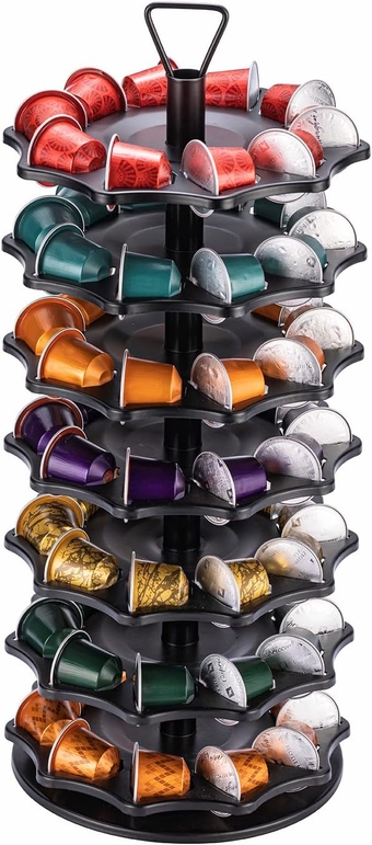 for Nespresso Pods Carousel Holder Black Coffee Pod Holder 360° Rotating Rack Stand for Original Pods 7 Tier (70 Pods Capacity)
