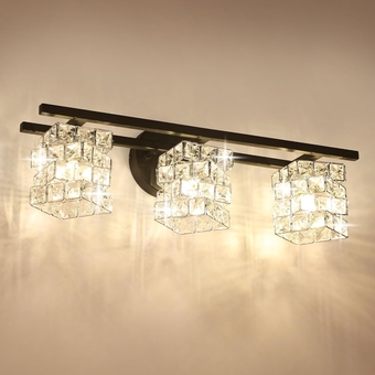 Bathroom Vanity Light Fixtures New Black 3 Lights Crystal Shade Modern Wall Bar Sconce Mirror (Exclude Bulb)