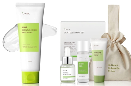 iUNIK Centella Mini Set, Travel Friendly Skincare Set, Ultra calming and hydrating for sensitive skin: Tea Tree Relief Toner,Serum, Centella Calming Gel with Peeling Gel