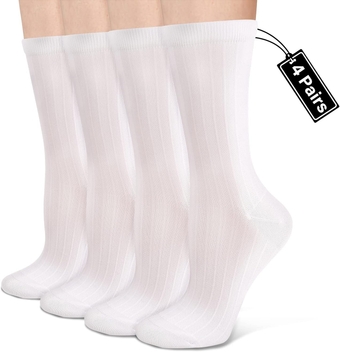 Compression Crew Socks for Women Thin Lightweight (15-20 mmHg) for Athletic Nurse Circulation Support Socks, 4 Pairs