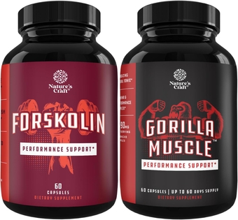 Bundle of Natural Pre Workout Forskolin Supplement and Extra Strength Testosterone Booster for Men - Natural Energy Booster and Workout Supplement - with Horny Goat Weed Maca Root Tongkat Ali