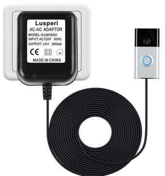 Extra Long 16.4ft Cord Video Doorbell Power 18V500mA Doorbell Transformer for Ring,Nest Hello,Wyze and Eufy Video Doorbells (Black)