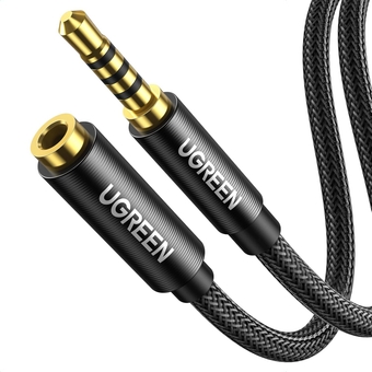 Headphone Extension Cable 4 Pole TRRS 3.5mm Extension with Microphone Male to Female Stereo Audio Cable Gold Plated Nylon Braided Compatible with iPhone iPad Smartphones Media Players, 1.5FT
