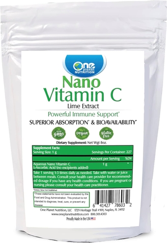 Nano Vitamin C Powder Water Soluble Vitamin C for Men & Women, Non-GMO Lime Extract Vitamin C for Immune Support, Good Absorption & Bioavailability Vitamin C Powder, 8 oz (227g)