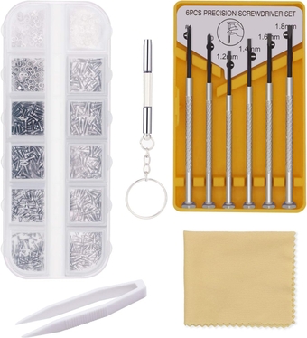 Eyeglass Repair Kit, Glasses Repair Tools with Glasses Screws, Precision Screwdriver kit, Cleaning Cloth and Tweezers, Suitable for Eyeglass, Mobile Phones, Watches