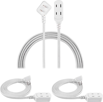 Philips 3 Outlet Indoor Braided Extension Cord, 8 Ft Long Cord, Polarized Outlets, Flat Plug, UL-Listed, Perfect for Home, Office, Seasonal Décor, 3 Pack, Gray/White, SPS3523GW/37