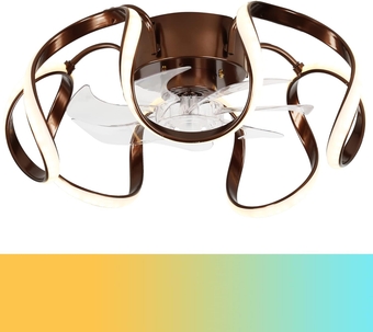 Fandelier Led Ceiling Fan, 20 in Low Profile Ceiling Fan with Light, Flush Mount LED Ceiling Fan with Dimmable 3 Color LED Lights, Reversible, Timing, APP Control (Design Coffee)